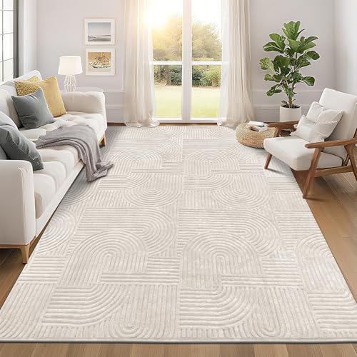 Pauwer 8x10 Area Rugs for Living Room, Modern Non Slip Washable Rug, Beige | Arch Pattern, Soft Fluffy, Neutral, Boho Accent, Solid Color Floor Carpet, For Kids Room Dining Room Nursery Entryway - color: Beige, size: 8' x 10' (Rectangular)