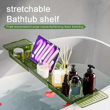 Bathtub Tray Table, Adjustable Bath Tray for Tub, Bath Accessories, Deluxe Bathroom SPA Bath Tray, Expandable Drain Bath Shelf Caddy Tray with Anti-Slip mat, Fits Most Tubs(Transparent Green) - color: Transparent Green