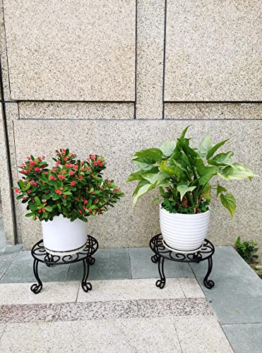 TREEZITEK 2 Pack Heavy Duty Iron Plant Stand, 11.8'' Diameter, 6'' Tall, Black, Powder Coated, Round, Sturdy & Stable, Indoor/Outdoor, No Assembly Required
