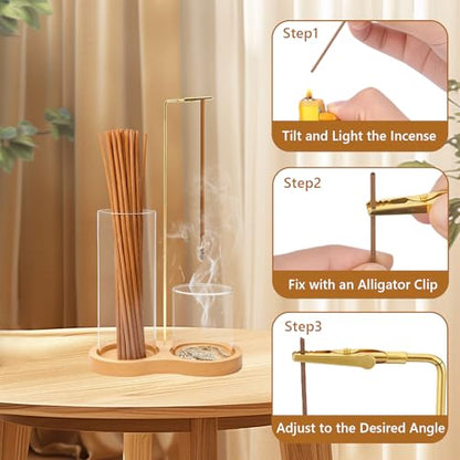 Tiiyee 2 in 1 Incense Holder for Sticks, Glass Ash Catcher Vertical Burner | Upside Down Built In Storage Organizer, Clean Ash Collection, Meditation Yoga Room Decoration Gift, Stable Desktop Display