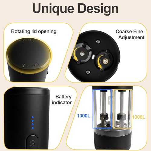 Electric Salt and Pepper Grinder Set, 2-in-1 Electric Salt and Pepper Grinder Set, USB-Rechargeable, Refillable Automatic Salt and Pepper Mill Shaker with LED Light, Kitchen Gift, Black