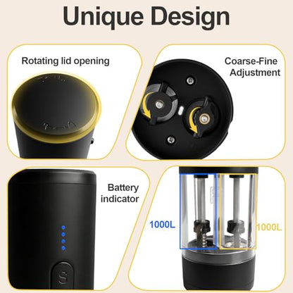 Electric Salt and Pepper Grinder Set, 2-in-1 Electric Salt and Pepper Grinder Set, USB-Rechargeable, Refillable Automatic Salt and Pepper Mill Shaker with LED Light, Kitchen Gift, Black