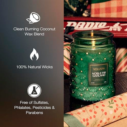 Voluspa Noble Fir Garland, Large Candle Jar, 18oz, Coconut Wax Blend, Scented Candles for Home, 100 Hour Burn Time, Poured in the USA - color: 16 - Noble Fir Garland