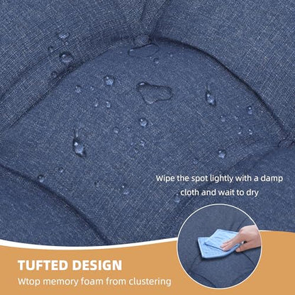 RACE LEAF Indoor Chair Cushions 4 Pack, Tufted Memory Foam Dining Room Chair Pads with Ties and Non-Slip Backing, Kitchen Seat Cushions 15.5" X 15.5" Navy - color: Navy
