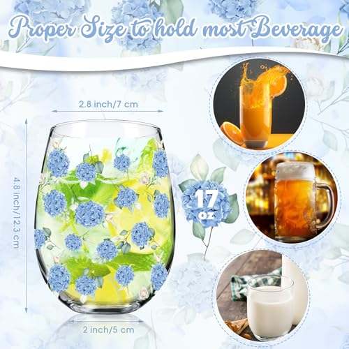 Sliner 2 Pack 17oz Hydrangea Stemless Wine Glasses Spring Summer Floral Drinking Glasses Hydrangea Tumbler Cups for Spring Summer Parties Supplies Birthday Gift - style: Hydrangea