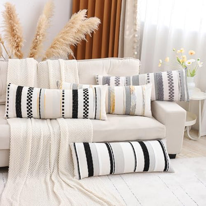 14x36 Gray Throw Pillow Cover Boho Lumbar Pillow Cover | 1 Piece,Durable Fabric,Stripe Pillow Cover,Farmhouse Cushion Case,Chenille Pillow Case,Neutral Pillowcase for Sofa Couch Bed - color: Gray Stripe, size: 36" x 14" (Pack of 1)
