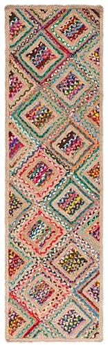 SAFAVIEH Cape Cod Collection Runner Rug - 2'3" x 8', Natural & Red, Handmade Flat Weave Diamond Braided Jute & Denim, Ideal for High Traffic Areas in Living Room, Bedroom (CAP354B) - color: Natural/Red, size: 2'3" x 8' (Runner)