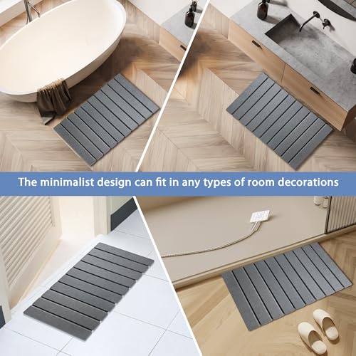 Foldable Stone Bath Mat Quick Drying Diatomaceous Earth Rubber Backing | 23.6 x 15.4 inch, Non-Slip Shower Mat, Super Absorbent, Easy to Clean, Bathroom Mat, Kitchen Rug, Water Absorbent Mat - color: Dark Grey