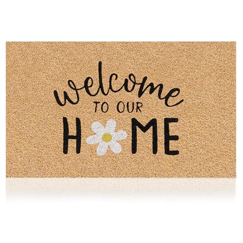 Coir Welcome Mat, Non-Slip, Welcome to Our Home, 17x29 in | 100% Natural Coir, Anti-Shedding, Durable PVC Backing, Traps Dirt and Mud, Indoor and Outdoor Entryway, Easy to Clean - color: Welcome to Our Home, size: 2'5" x 1'5" (Rectangular)