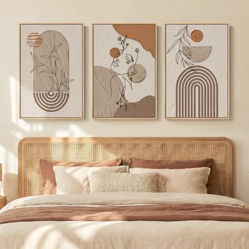 Framed Earth Tone Boho Abstract Wall Art Bedroom, 3 Piece Neutral Modern Bohemian Paintings Prints Canvas Artwork for Walls, Boho Triptych Pictures for Living Room Home Office Wall Decor, 16x24 Inch - color: Boho-Neutral Women, size: 16" W x 24" H x 3Pcs