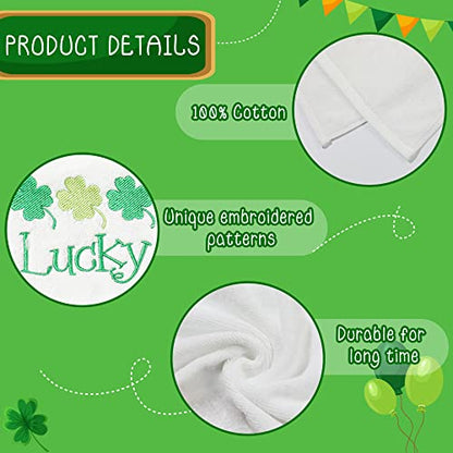St. Patrick's Day Hand Towels 100% Cotton Embroidered Green Gnome Shamrock Decorative Bathroom Kitchen Dish Towels Set Gift Set of 2 14x29 inch - color: St.gnome