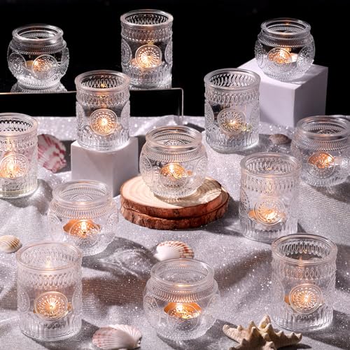 24Pcs Clear Votive Candle Holders - Glass Tea Light Candle Holder, Candle Holders Bulk, Embossed Candle Votives for Wedding Centerpiece & Home Decor - color: Clear, size: 24 PCS