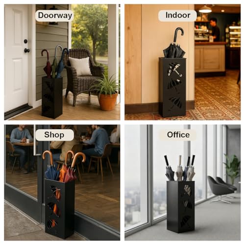 Okllen Metal Umbrella Holder, Square Umbrella Stand Rack for Entryway, 6.3" x 6.3" x 16.5", Black