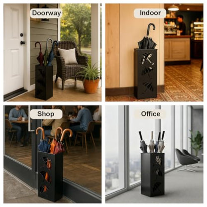 Okllen Metal Umbrella Holder, Square Umbrella Stand Rack for Entryway, 6.3" x 6.3" x 16.5", Black