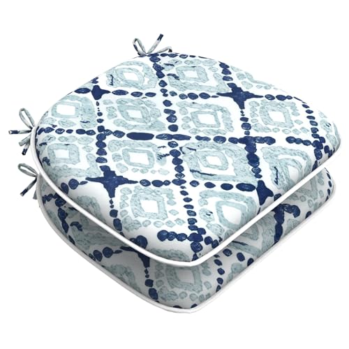 LVTXIII Outdoor Chair Cushions Set of 2, Patio Seat Cushions D16xW17 with Ties, Water Repellent Chair Pads for Patio Furniture Garden Use, Boho Geometry Blue - color: Boho Geometry Blue, size: 2 Count (Pack of 1)