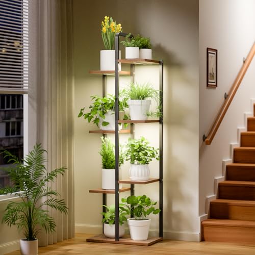 Plant Stand Indoor with Grow Lights - 50" Metal Flower Pot Stands for Multiple Plants - 7 Tiered Tall Plant Stands, Corner Plant Shelf for Living Room Home Gardening Decor (Black) - color: Black