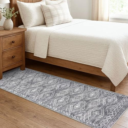 KILOCOCO Washable Runner Rug 2x7 ft Non-Slip Hallway Runners, Grey | Low-Pile Entryway Runners, Rubber Backed Runner Rug, Printed Kitchen Runner Rug, Soft Geometric Rugs for Hall Living Room - color: Grey, size: 2' x 7' (Runner)