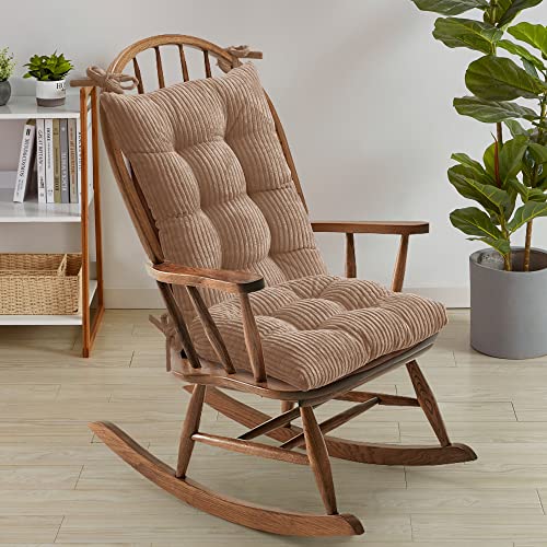 Rocking Chair Cushion Premium Tufted Pads Non Skid Slip Backed Crushed Velvet Cover Set of Upper and Lower with Ties, 21 in x 17 in | 17 in x 17 in, Velvet Taupe, Case Pack (Pack of 5) - color: Velvet Taupe, style: 21" X 17"/17" X 17" (Pack of 5)
