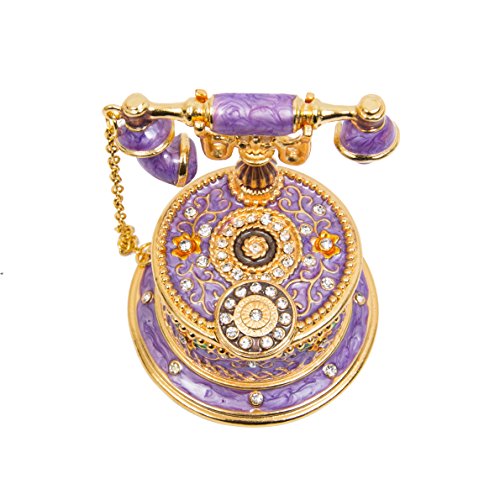 QIFU Hand Painted Purple Telephone Style Enameled Trinket Box Hinged Unique Gift for Family - color: T2 Purple
