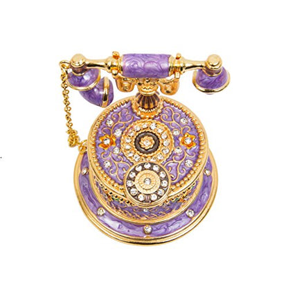 QIFU Hand Painted Purple Telephone Style Enameled Trinket Box Hinged Unique Gift for Family - color: T2 Purple