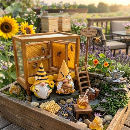 Cute 2 PCS Gnomes Statues Decor, Resin Figurines and Sculpture Décor, for Indoor Outdoor Yard Lawn Garden Home Patio Farmhouse Kitchen Table Decoration(bee Statue) - style: Bee-themed pair