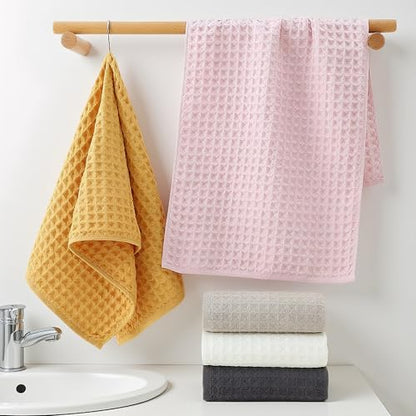 uxcell Waffle Hand Towels 100% Cotton 4 Pack Light Grey | Boho Soft Absorbent Towels for Bathroom Kitchen Gym, Quick Dry, Lint Free, Washcloths Set for Bathroom Kitchen Gym Yoga Face - color: Light Grey