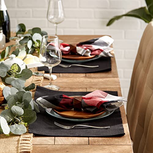 DII Basic Everyday Ribbed Tabletop 100% Cotton, Placemat Set, 13x19, Black, 6 Piece - color: Black, size: 13x19"