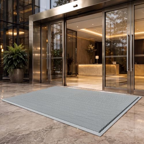 Front Door Mat Outside Entrance Drainage Doormat Grey 36"x59" | Outdoor Welcome Mats For Patio Waterproof, Dirt Trapper with Non-Slip Rubber Backing, Dirt Mat for Garage Home Pool Entrance - color: Grey, size: 36''x59''
