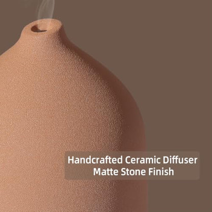 200ML Ceramic Essential Oil Diffuser for Home, Stone Diffuser | Ultrasonic Aromatherapy Diffuser & Air Humidifier for Bedroom, Office, Yoga, 7 LED Lights, Auto Shut-Off, 3 Timers, Brown - color: Brown