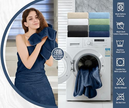 8 Piece Bathroom Towel Set Navy Blue |2 Oversized Large Bath Towels Sheet,2 Hand Towels and 4 Washcloths| 600GSM Ultra Soft Luxury Premium Towel Set Highly Absorbent Quick Dry Hotel Towel Collection - color: Texture Navy Blue, size: 8 Piece Towel Set