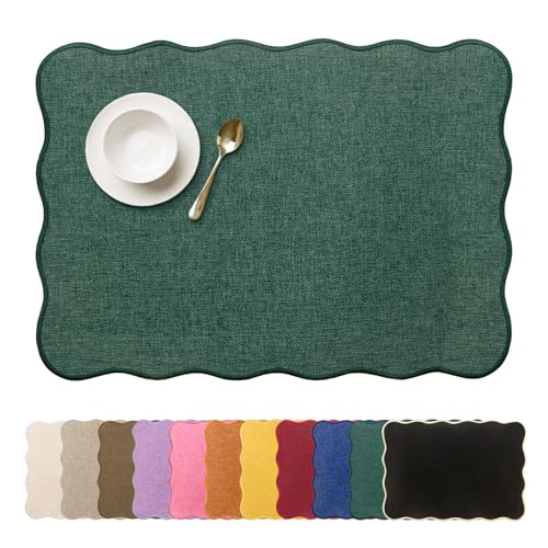 AHHFSMEI Faux Linen Placemats Set of 6 Heat Resistant Non-Slip Stain Proof Table Mats for Kitchen Dining Elegant Decor Place Mats (Green) - color: Green