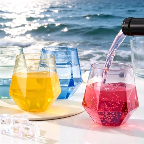 Goodluck 40PCS 12oz Diamond Stemless Plastic Wine Whiskey Glass,Multi-color | Disposable Cocktail Glasses, Suitable for Weddings, Birthday Parties, Family Gatherings, Bars, etc - color: 4 Colors