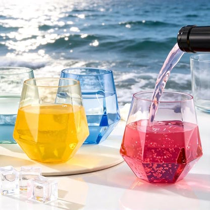 Goodluck 40PCS 12oz Diamond Stemless Plastic Wine Whiskey Glass,Multi-color | Disposable Cocktail Glasses, Suitable for Weddings, Birthday Parties, Family Gatherings, Bars, etc - color: 4 Colors