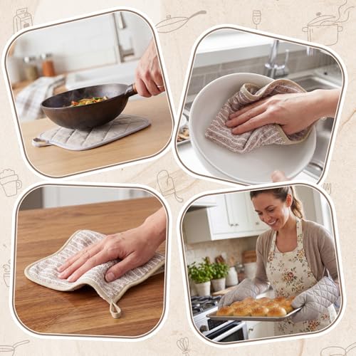 Batiyeer 12 Pcs Farmhouse Kitchen Decor and Accessories Set 6 Kitchen Towels 2 Pot Holders 2 Oven Mitts 2 Rugs for Cooking Baking Mom Housewarming Gifts