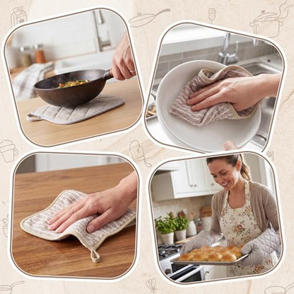 Batiyeer 12 Pcs Farmhouse Kitchen Decor and Accessories Set 6 Kitchen Towels 2 Pot Holders 2 Oven Mitts 2 Rugs for Cooking Baking Mom Housewarming Gifts