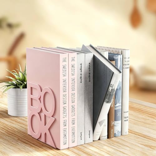 Book Ends-Metal BookEnds for Bookrack Desk,Books(Pink, 8 Pair) | 8 Pair Pink Book Ends,Unique Appearance Design Bookend - color: Pink, size: 8 pair
