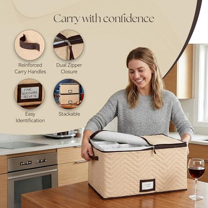 Wine Glass Storage Box with Dividers, Holds 12 Glasses up to 4.25" Wide | 2 Pack, Stemware Storage Case, Protects Fine China, Durable Quilted Microfiber, Carry Handles, Ideal for Red Wine Glass - size: Red Wine Glass, style: 2 Pack