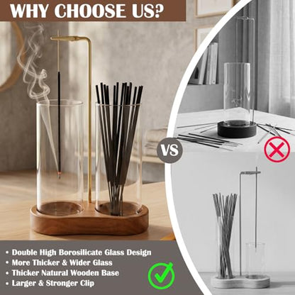 2PCS Incense Holder for Sticks with Glass Ash Catcher - Upside Down Anti-Ash Flying Incense Burner & Stick Storage Organizer (2PCS Upgrade Tall Cup) - size: 2PCS Upgrade tall cup