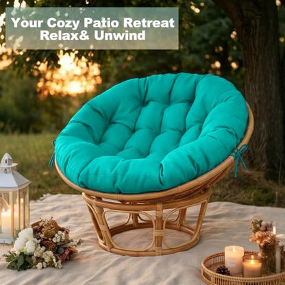 ARTPLAN Round Papasan Chair Cushion Tufted Swing Seat Pad with Ties | 47"x47"x4"tufted round chair cushion, polyester cover&fluffy fiber fill, fixed ties fit papasan, swing&wicker indoor chairs - color: Lake Blue
