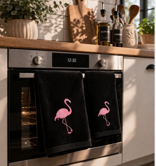 3-Pack Flamingo Fingertip Kitchen Towels, Deluxe Premium Terry-Velour Hand Towels 100% Cotton, Quick Drying and Highly Absorbent Bath Hand Towels .Ultra Soft, Premium Hand Towels Set.(Black) - color: Flamingo Black