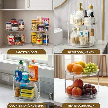 2 SET 2 Tier Non-Skid Acrylic Lazy Susan Organizer - Rotating Spice Rack - Turntable Spinning Organization for Kitchen, Pantry, Countertop, Closet, Bathroom, Vanity, Medicine Cabinet Organizing,9.25'' - size: 9.25in-2 Set