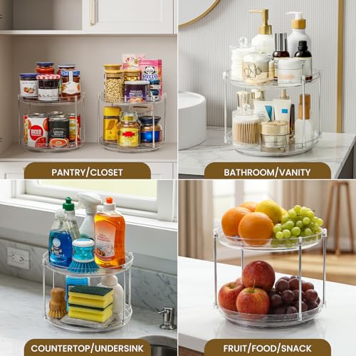 2 Tier Non-Skid Acrylic Lazy Susan Turntable Organizer - Rotating Spice Rack - Spinning Organization Tray for Kitchen, Pantry, Countertop, Closet, Bathroom, Vanity, Medicine Cabinet Organizing, 9.25'' - size: 9.25in-1 Set