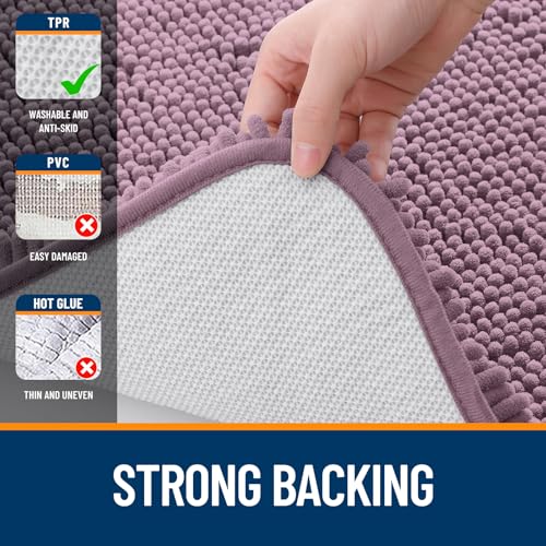 OLANLY Chenille Bathroom Mat and Toilet Rugs U-Shaped, Bath Mat Size 36x24 and Bathroom Rugs Sets Size 30x20+24x20 in Deep Plum, 3 Item Bundle