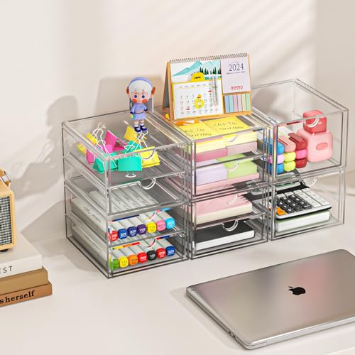 4-Pack 4-Drawer Acrylic Storage Organizer for Desk, Crafts,Vanity | Smooth-glide drawers, clear body, dustproof, wipe clean, for paintbrushes, beads, sequins, googly eyes, embroidery floss - size: 4 Drawers