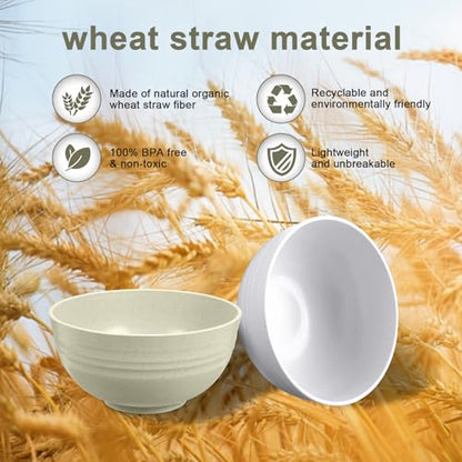 HEYCOME 12 Pcs Unbreakable Cereal Bowls Set, 26 Oz Wheat Straw Bowls Set, Microwave & Dishwasher Safe Bowls for Kitchen, Reusable Plastic Bowls for Soup, Salad and Snack, BPA Free, Beige - color: Beige