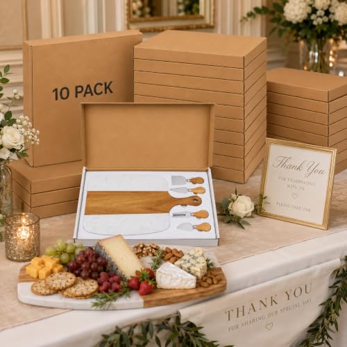 10 Pack Charcuterie Board Set - Marble & Wood Cheese Platter with Knives