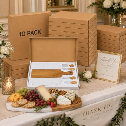 10 Pack Charcuterie Board Set - Marble & Wood Cheese Platter with Knives