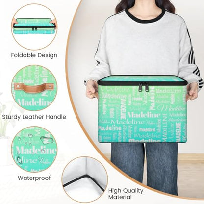 Custom Name Storage Basket, Personalized Keepsake Box, Green Cyan | Foldable Fabric Gradient Large Memory Bin with Handle Lid Lightweight Waterproof Dustproof, 14"L x 10.2"W x 10.4"H - color: Option 16