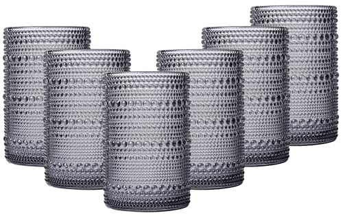JOVGANK Grey Vintage Hobnail Drinking Glasses Set of 6, Embossed Water Tumbler 15oz, Kitchen & Bar Beaded Highball Glasses, Beverage Glass Cups for Water, Beer, Juice, Housewarming Gift - color: Gray, size: 15 oz