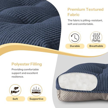 Anti Slip Kitchen Chair Cushions Set of 4 18"X16.5"X3" Blue | Elegant Breathable Textured Fabric, with Ties, Tufted, Thick Polyester Filling, for Dining Chairs, Folding Chairs, Office - color: Blue